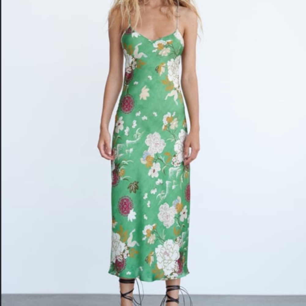 ZARA SATIN EFFECT PRINT DRESS